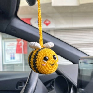 Handmade Crochet Honey Bee Car Mirror Charm, Amigurumi Car Accessories,New Car Gift,Car Mirror Hanging,Car Interior,Rear-View Mirror Pendant