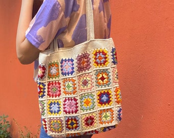 Handgemachte Oma Quadrat häkeln Einkaufstasche, Vintage inspirierte Oma Quadrat häkeln Schultertasche, häkeln Oma Quadrat Geldbörse, Boho Schultertasche