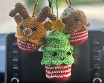Netter Weihnachtsauto-Spiegel-hängendes Zubehör, gehäkelter Auto-Aufhänger, Weihnachtsmann-Ren-Schneemann-Autoanhänger, Frauen-Teen-Auto-Dekor, Neujahrsgeschenke