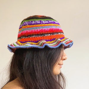 Stylish Crochet Bucket Hat,Handmade Crochet Colourful Hat,Summer Knit Accessories,Afghan Crochet Pattern,Y2k Festival Beach Sun Hat