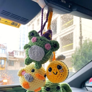 Cute Car Mirror Hanging Accessories, Crochet Car Hanger, Honey Bee Accessories, Women Teen Frog Ornament, Boho Charm Decor