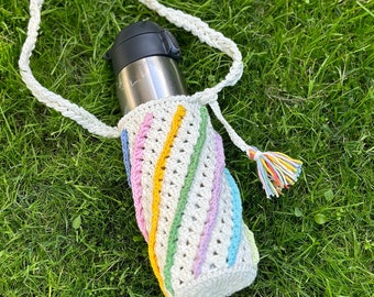 Cute Bottle Holder,Crochet Water Bottle Carrier for Daily Walk Hiking,Cross Body Strap Bag,Festival Bottle Sling Bag,Traveller Accessories