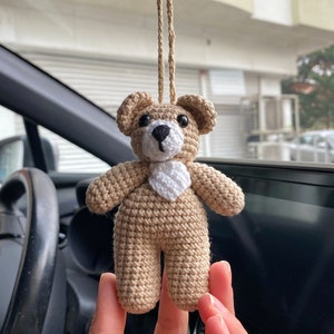 Handmade Crochet Teddy Bear Car Mirror Charm,Amigurumi Car Accessory,New Car Gift,Car Mirror Hanging,Car Interior,Rear-View Mirror Pendant