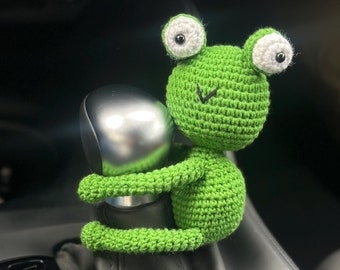 Cute Amigurumi Frog Steering Wheel Accessory, Crochet Panda Gear Shift Knob Cover, Handmade Toy Animal Auto Decor,New Car Gift for Car Lover