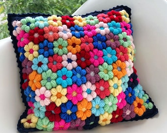 Chunky Daisy Crochet Cushion Cover,Hand Knit Flower Pillowcase,Fun Throw Pillow,Home Decor,Modern Floral Knit Sofa Pillow,Custom Design gift