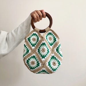 Handmade Granny Square Crochet Bag, Hand Knit Purse, Knitted