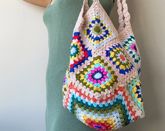 Handgemachte Oma Quadrat Häkel Tasche,Flaschenhalter,Stricktasche,Y2k Blogger Look,gehäkeltes Tank Top,Vintage Einkaufstasche