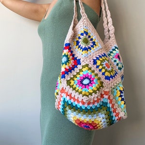 Handmade Granny Square Crochet Bag,Bottle Holder,Knitted Shoulder Bag,Crochet Tank Top,Vintage Tote Bag,knit pattern,Y2k Blogger Look