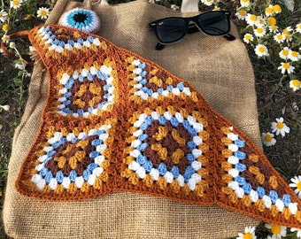 Fascia per capelli all'uncinetto "Nonna", sciarpa per capelli lavorata a mano, fascia triangolare all'uncinetto, accessori per capelli hippie, fazzoletto da zingaro boho, capelli da festival