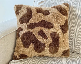 Mains Tufted Brown Cow Print Punch Needle Pillow Covers, Cowboy Cow Broded Cushion Case, Country Home Decor Brody Tapis Pillow