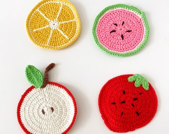 Set of Crochet Fruit Coasters,Handmade Cotton Tablemats,Colourful Drink Coasters,Fruit Crochet Pattern,Housewarming Gifts,Cute Home Decor