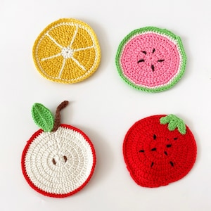 Set of Crochet Fruit Coasters,Handmade Cotton Tablemats,Colourful Drink Coasters,Fruit Crochet Pattern,Housewarming Gifts,Cute Home Decor