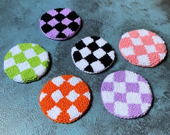 Set of 2 Checkered Car Coasters,Cute Car Accessories,Custom Car Decor,New Car Gift,Checker Car Cup Holder,Cute Car Decor,Valentines Gift