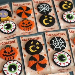 Klar att skicka kusliga underlägg, söt Halloween-bilinredning, pumpa-bilmugghållare, ny bilpresent, Halloween-kaffeunderlägg, kuslig bildekor