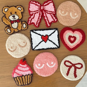 Cute Valentine Coffee Table Coaster Set,Punch Needle Mug Rugs,Tufted Girly Aesthetic Coasters,Dorm Desk Decor,Handmade Gift Decor for Her