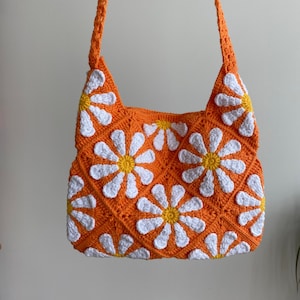 Handmade Flower Granny Square Crochet Bag,Vintage Crochet Purse,Crochet Shoulder Bag,Boho Accessories Gifts,Floral Print,Y2k Crochet Fashion
