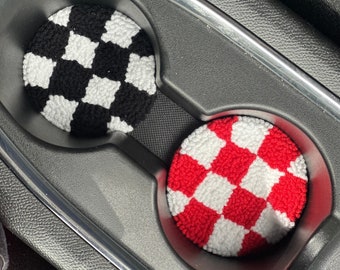 Set of 2 Checkered Car Coasters,Cute Car Accessories,Custom Car Decor,New Car Gift,Checker Car Cup Holder,Cute Car Decor,Valentines Gift