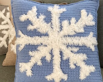 Custom Fluffy Snowflake Throw Pillow,  Crochet Cushion Cover,Unique Christmas Pillowcase,Winter Home Decor,Snowy Knit Sofa Pillow Gift