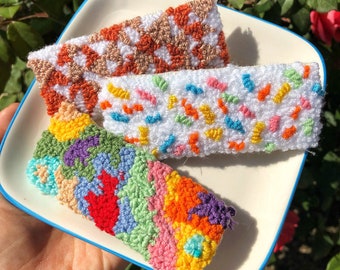 Hand Tufted Punch Needle Hair Clips,Rainbow Sprinkle Barrette,Embroidered Hair Accessory,Geometric Punch Rug Kit,Rug,Gift for her,Y2k style