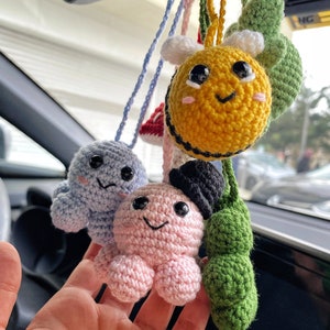 Handmade Cute Animal Crochet Car Mirror Charms,Amigurumi Car Accessory,New Car Gift,Car Mirror Hanging,Car Interior,Rear-View Mirror Pendant
