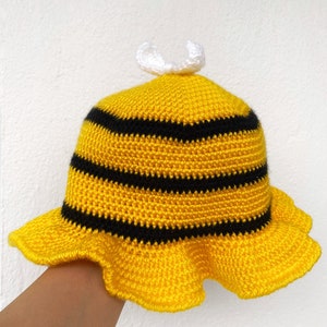Cute Crochet Yellow Bee Bucket Hat,Handmade Crochet Hat,Summer Knit Accessories,animal Amigurumi Crochet Pattern,Y2k Festival Beach Sun Hat