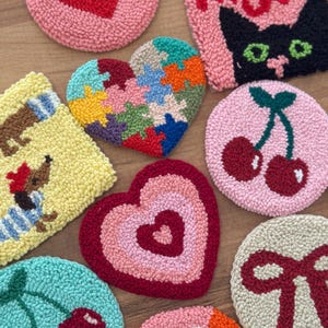 Tufted Desk Coasters Handmade Punch Needle Drink Rugs, Cute Dorm Room Decor, Funky Aesthetic Mug Mats for Office, Home Office Gift Ideas