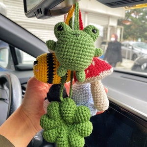 Handmade Cute Animal Crochet Car Mirror Charms,Amigurumi Car Accessory,New Car Gift,Car Mirror Hanging,Car Interior,Rear-View Mirror Pendant
