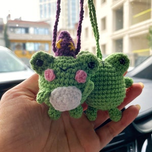 Cute Car Mirror Hanging Accessories, Crochet Car Hanger, Halloween Witch Magic Frog, For Women Teen Aesthetic Ornament, Boho Car Charm Decor