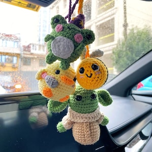 Cute Car Mirror Hanging Accessories, Crochet Car Hanger, Honey Bee Accessories, Women Teen Frog Ornament, Boho Charm Decor