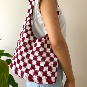 Handmade Checkerboard Crochet Bag,Hand Knit Purse,Knitted Shoulder Bag,Knit Accessories,Checkered  Tote Bag,knit pattern,Unique Gift Ideas