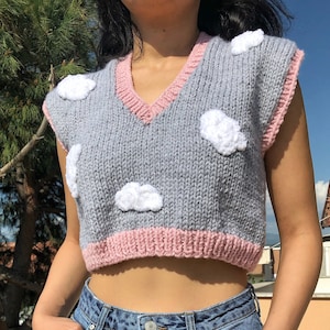 maquimalo マキマロ☆ Hand knit Uncle Vest Handknit Chunky Cloud Vest,crochet Punch Needle Women