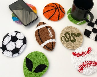 Porta-copos tufado à mão personalizável com agulha perfurada, tapetes decorativos divertidos para canecas do ano 2000, tapetes para decoração de jogos, tapetes artesanais para canecas, porta-copos para bebidas, decoração de mesa de dormitório