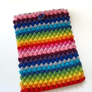 Handmade Crochet Tablet Cover,Rainbow Mobile Device Cover,Crochet Pocket Book Notebook Cover,Multipurpose Protecter,iPad Sleeve,Kindle Pouch