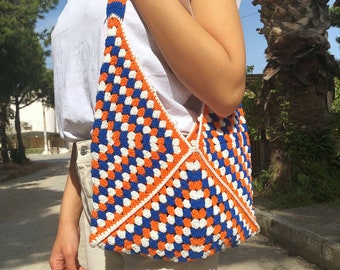 Handmade Crochet Bag,Hand Knit Purse,Knitted Shoulder Bag,Unisex Knit Accessories,Boho Tote Bag,Summer bag knit pattern,Unique Gift Ideas