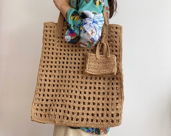 Handmade Crochet Beach Bag,Large Tote Beach Bag,Crochet Straw Shoulder Bag,Knit Accessories Gifts,Market Bag,Bag Charm,Bohemian Holiday Bag,