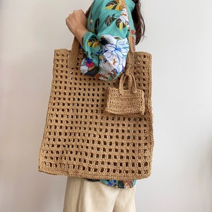 Handmade Crochet Beach Bag,Large Tote Beach Bag,Crochet Straw Shoulder Bag,Knit Accessories Gifts,Market Bag,Bag Charm,Bohemian Holiday Bag,