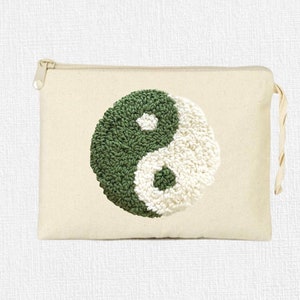 Hand Tufted Punch Needle Yin Yang Pouch,Embroidered Clutch,Makeup Cosmetics Bag,Pencil Case, Fun Punch Rug Purse, Ecofriendly Gift kit