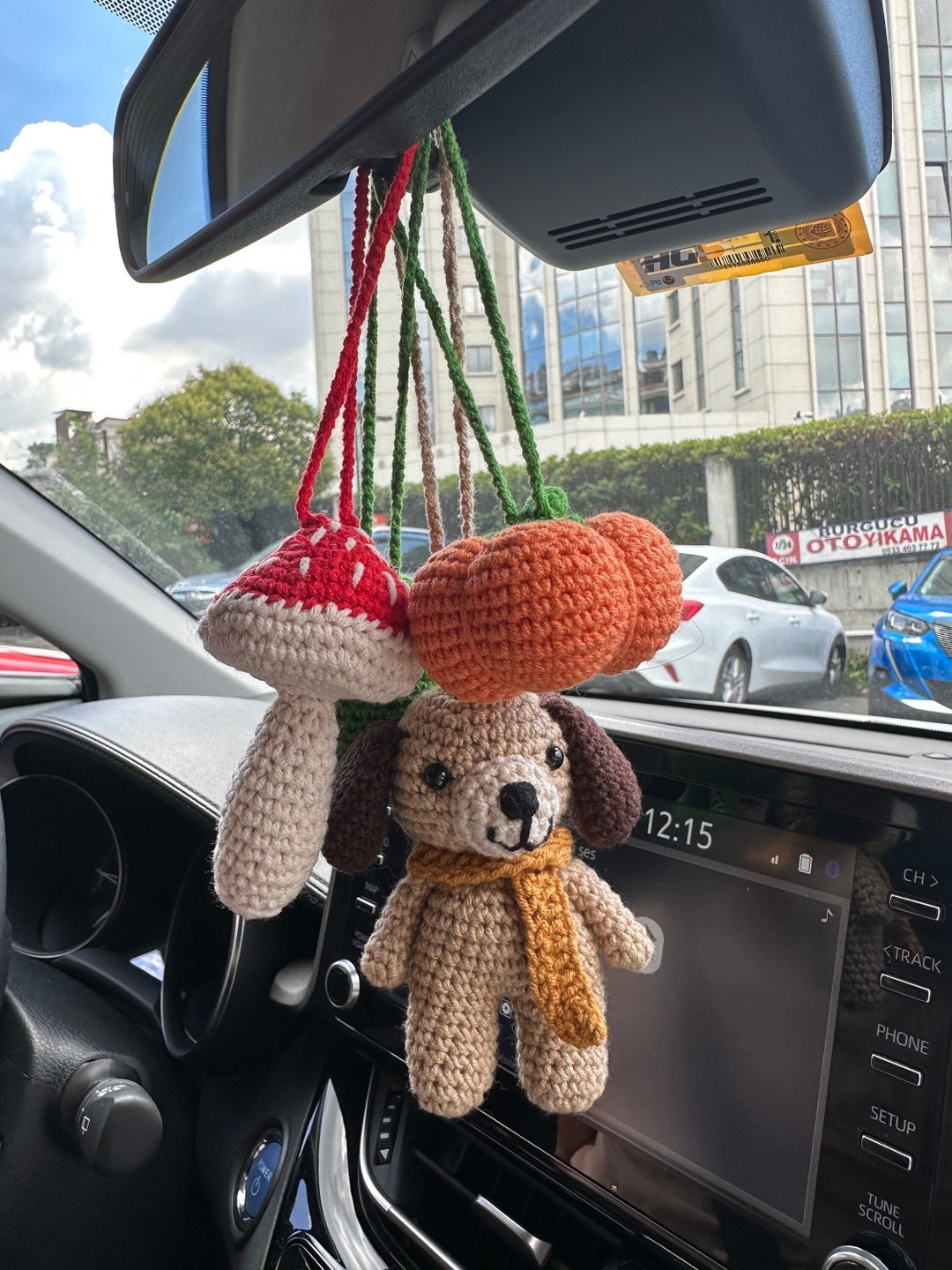 Cute Crochet Car Mirror Charms,autumn Pumpkin Amigurumi Car Accessory