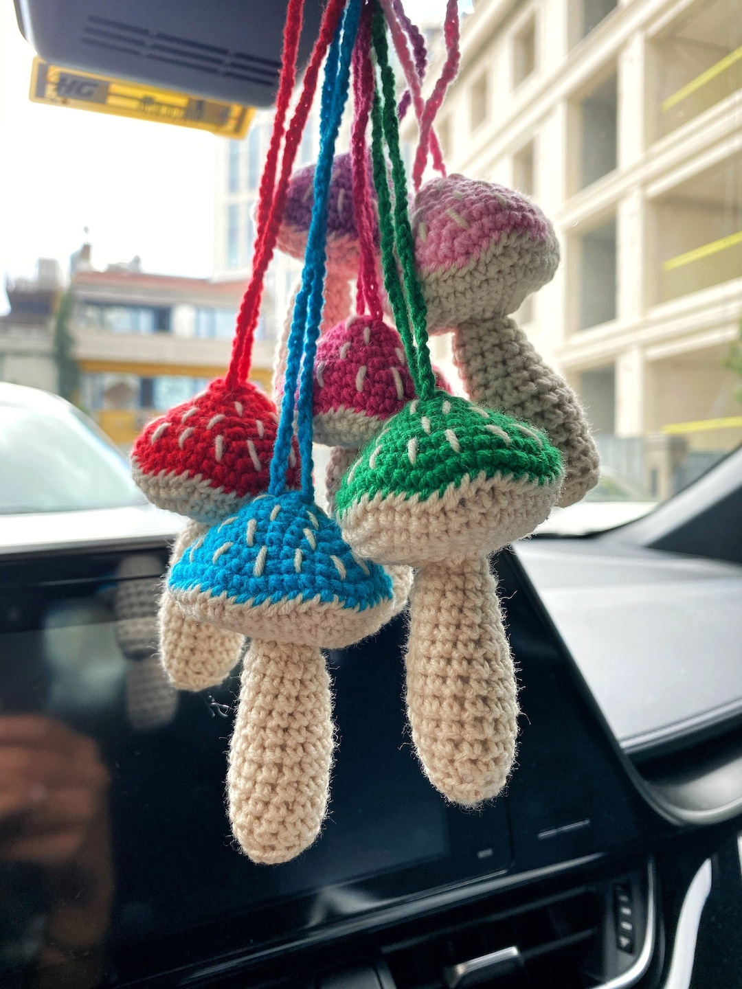 Cute Car Mirror Hanging Accessories, Crochet Car Hanger, Mushroom