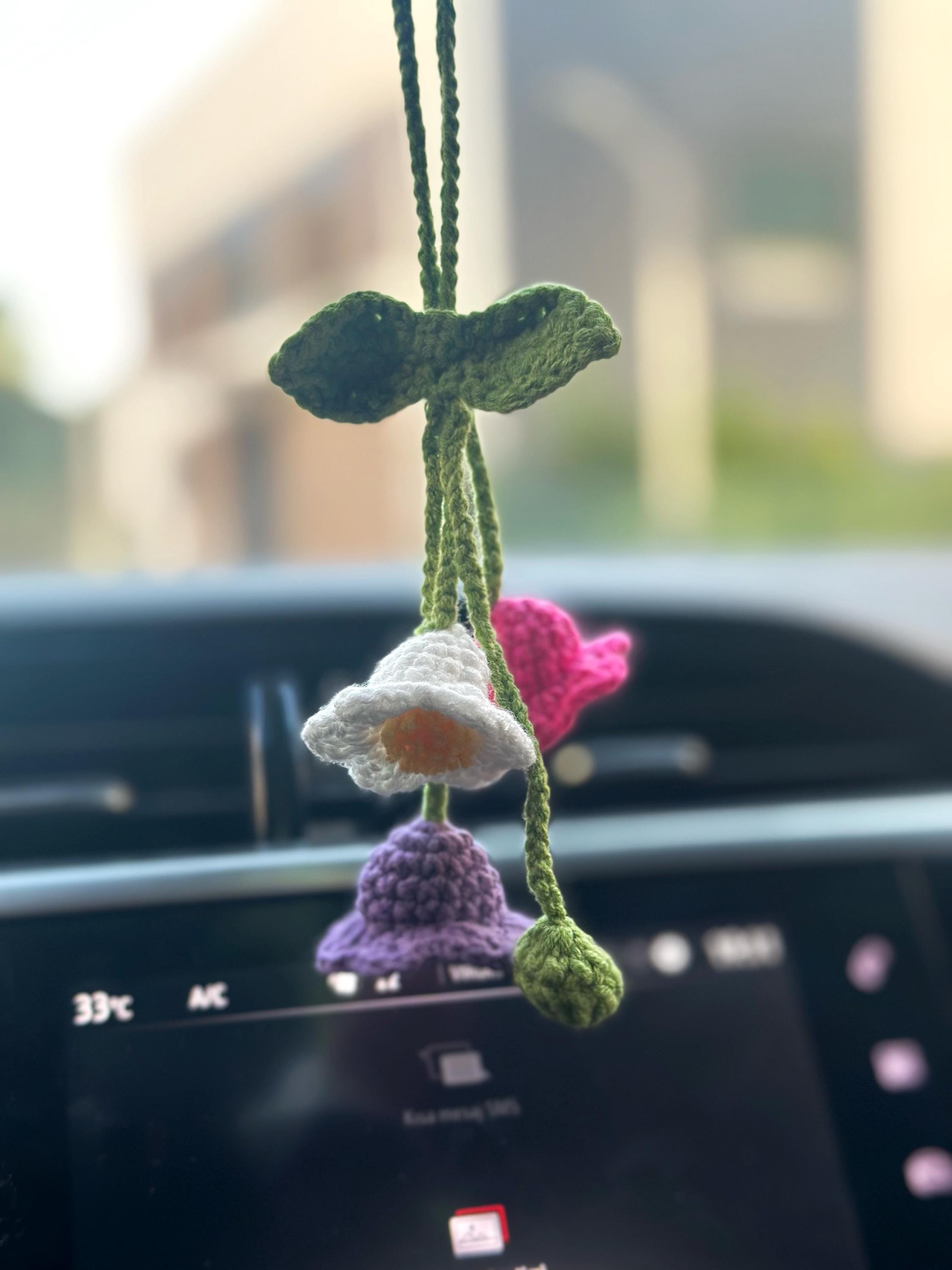 Handmade Crochet Bellflower Car Mirror Charm, Amigurumi Car Accessories ...