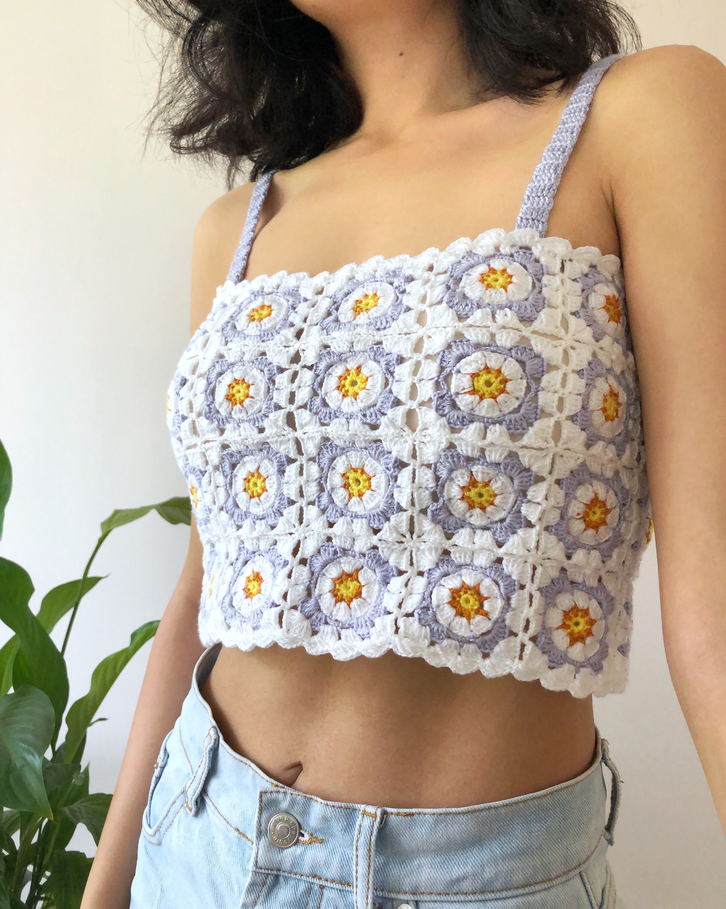 Lilac Crochet Daisy TopSummer Women Square Neck Tank - Etsy 日本