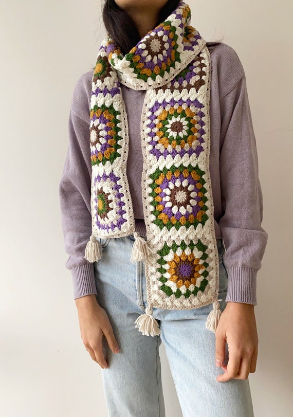 Crochet Granny Square Scarf Hat Set,handmade Knit Winter  display picture 1