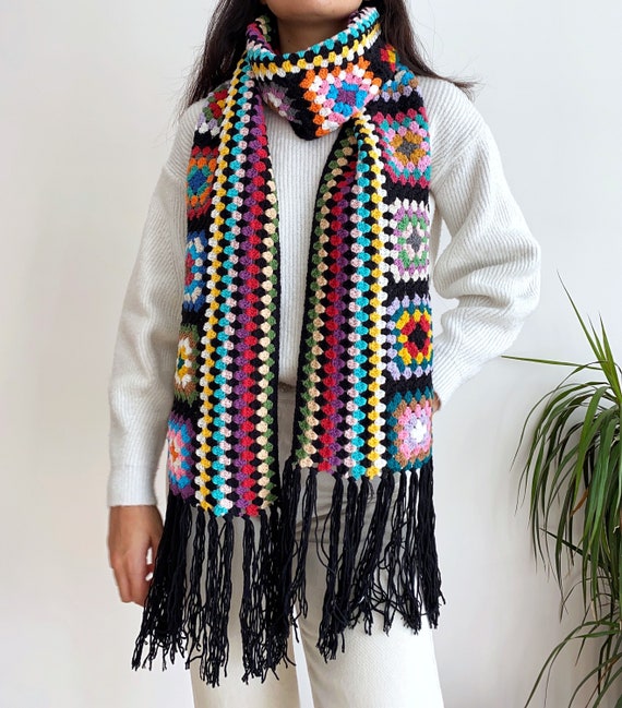 Crochet Granny Square Scarf,soft Winter Accessories,handmade  display picture 1