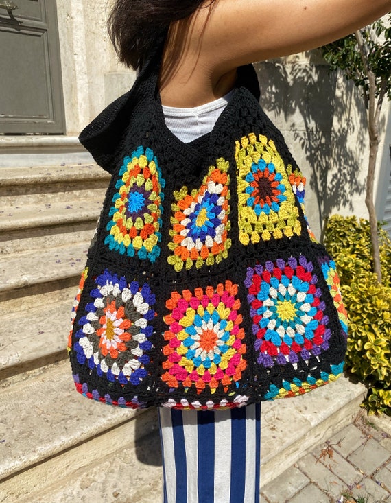 Bags, Multicolored Handmade Crochet Y2k Knit Bucket Bag