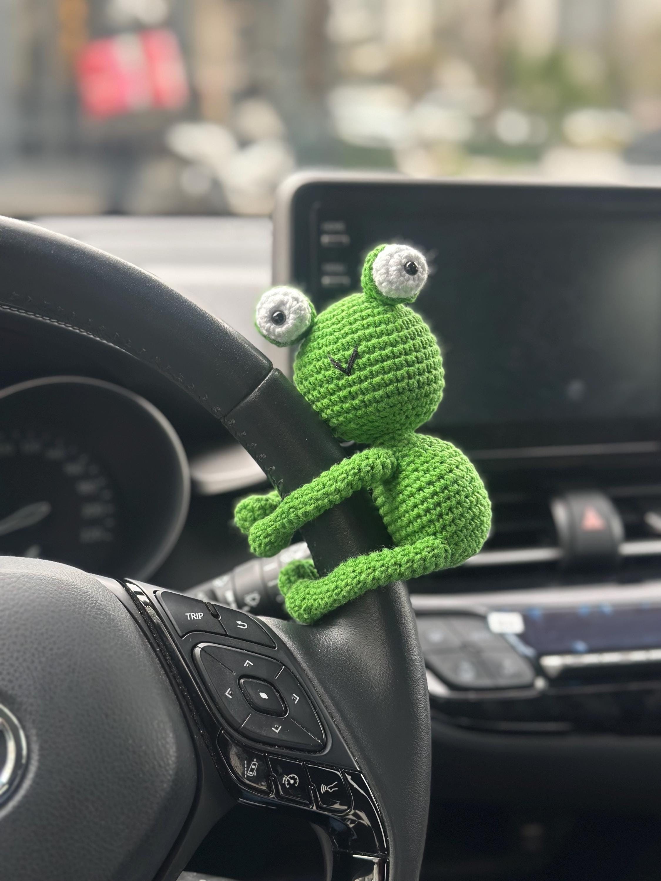 Cute Amigurumi Frog Steering Wheel Accessory, Crochet Panda Gear