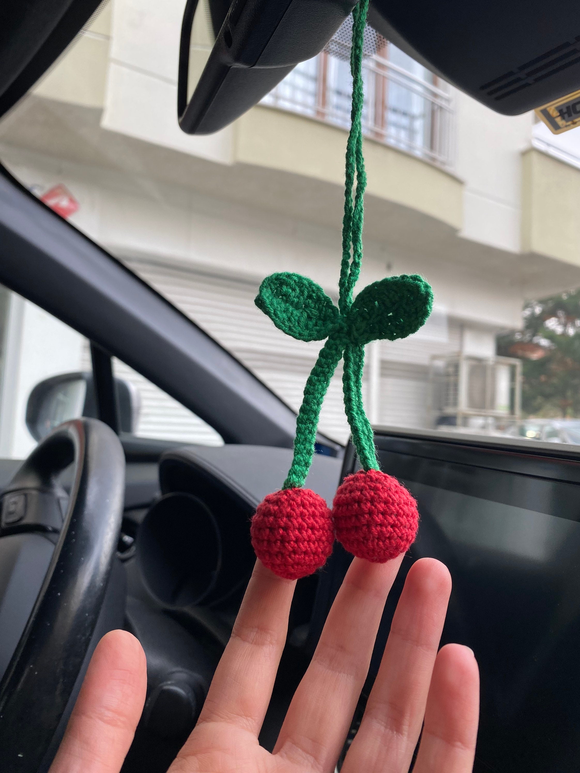 Buy Handmade Crochet Cherry Car Mirror Charm Amigurumi Car