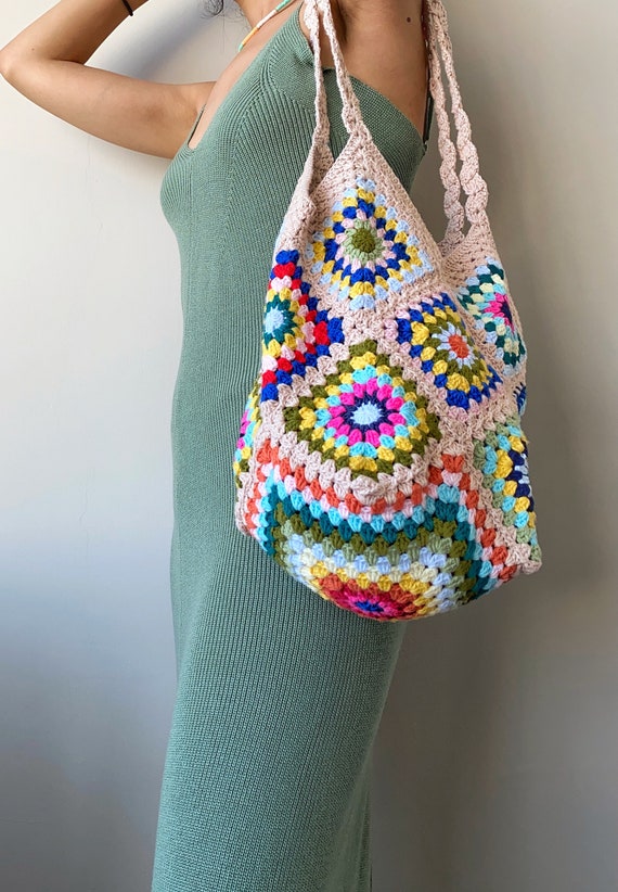 Handmade Granny Square Crochet Baghand Knit Purseknitted - Etsy