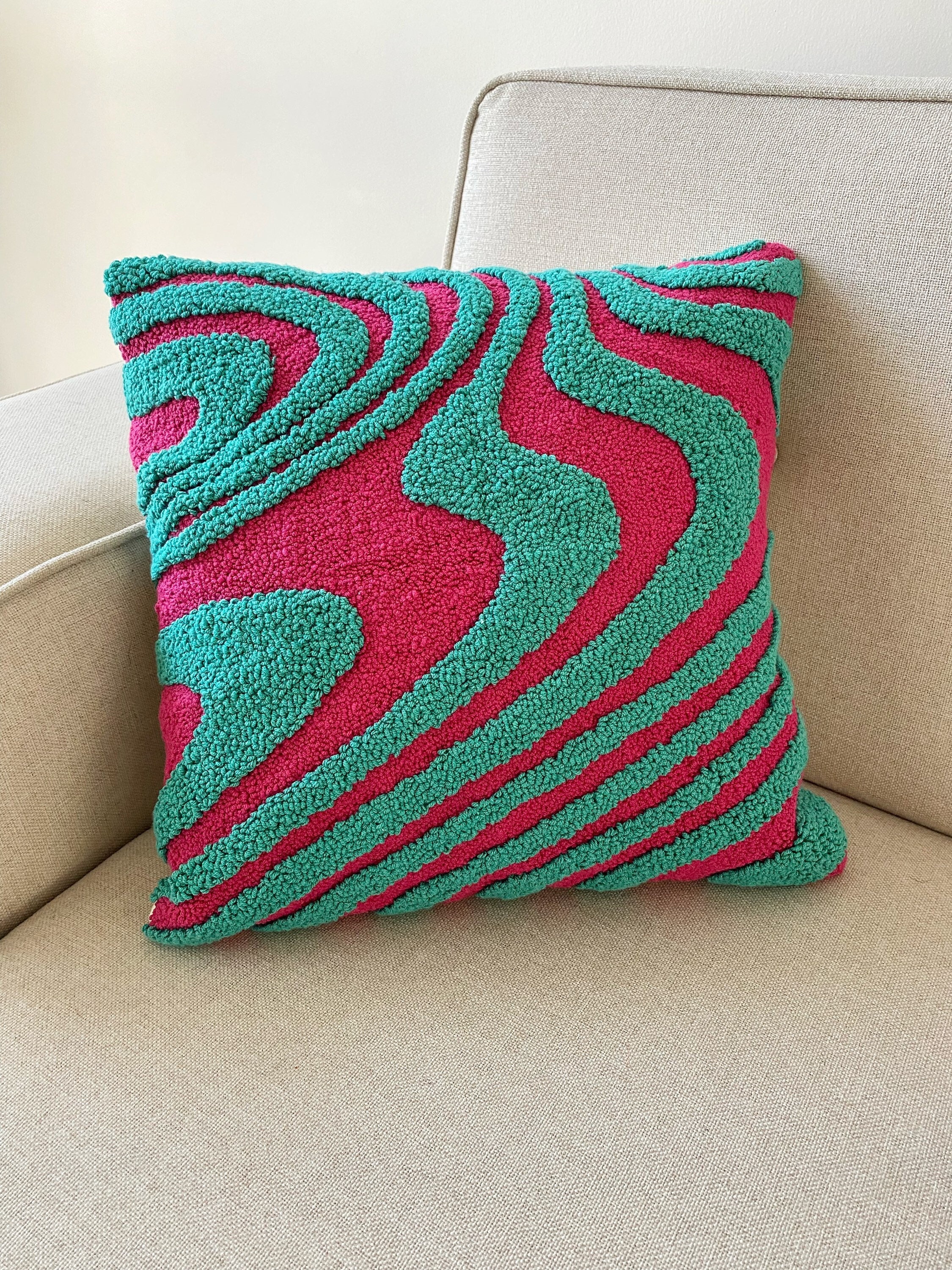 Hand Tufted Punch Needle Pillow Cover,decorative Embroidered