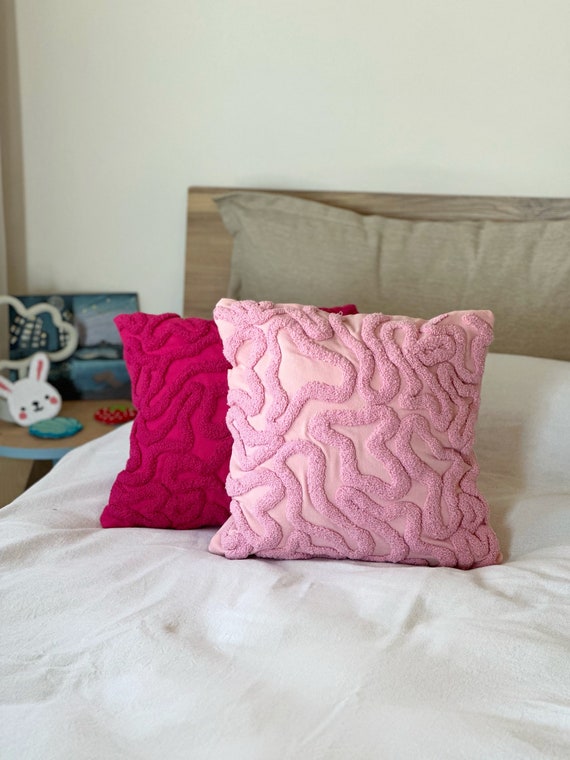 Groovy Punch Needle Pillow Cover,Cosy Decorative Embroidered Cushion Cover,Wavy Aesthetics,Handmade Rug Cushion,Abstract Throw Pillow Cover