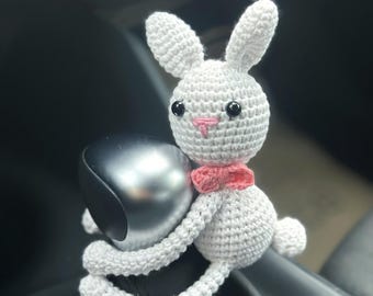 Cute Amigurumi Bunny Steering Wheel Accessory,Crochet Monkey Gear Shift Knob Cover,Handmade Toy Animal Auto Decor,New Car Gift for Car Lover